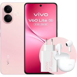 Vivo Smartphone V60 Lite 5G - 8GB RAM 256GB ROM - Pantalla AMOLED 6.77" 120Hz - Batería 6500 mAh con Carga 90W - Cámara Sony 50MP - Color Rosa - Incluye Cargador 90W y Buds